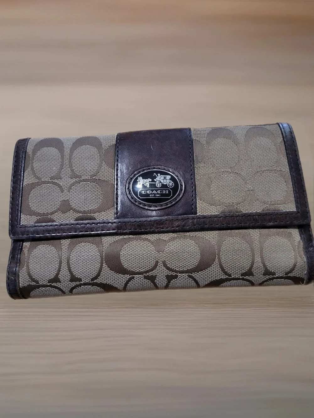 Coach Coach Signature Fold Wallet in Beige and Brown